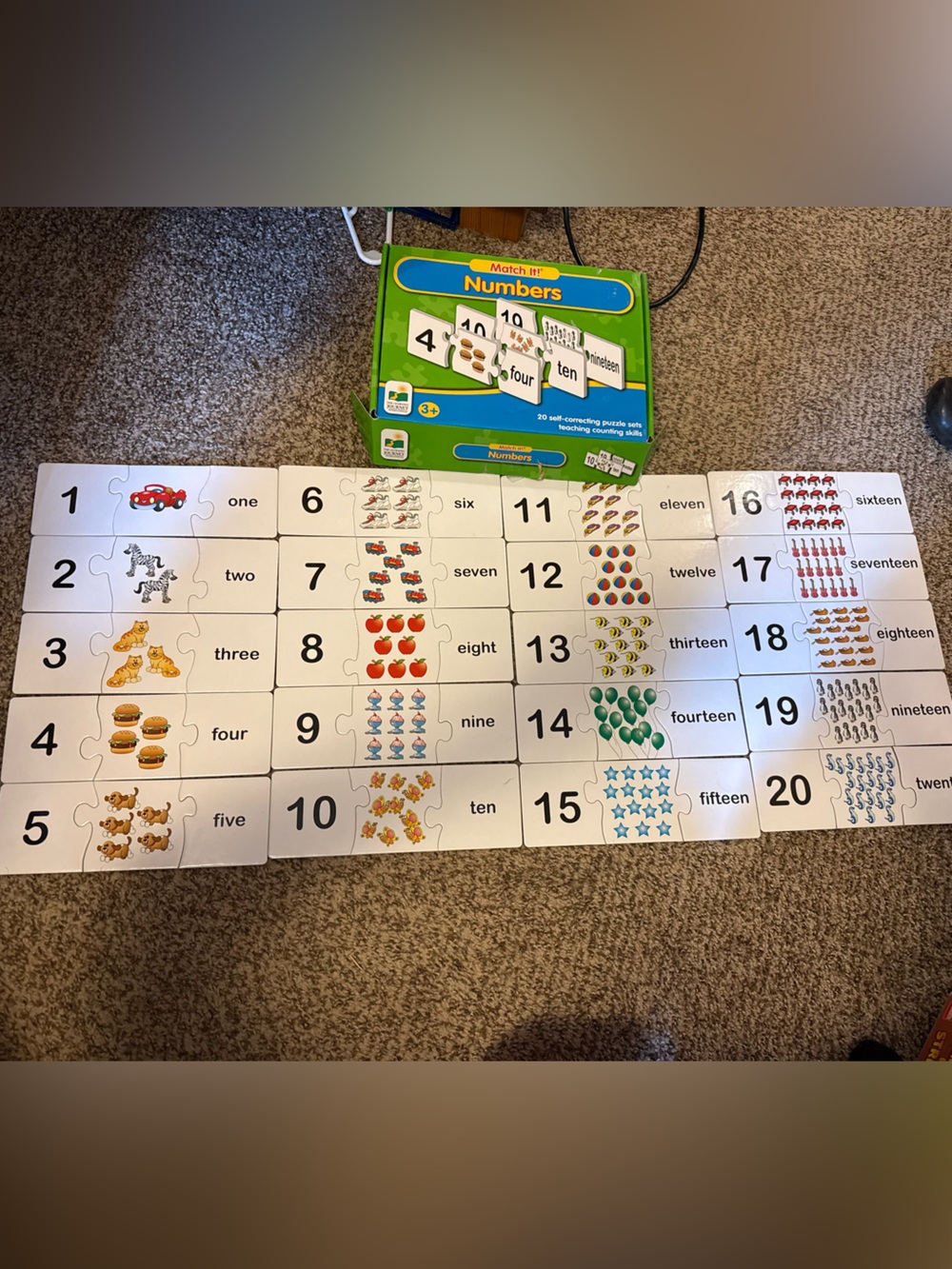 Numbers Matching Puzzle Set — White & Green Counting Cards